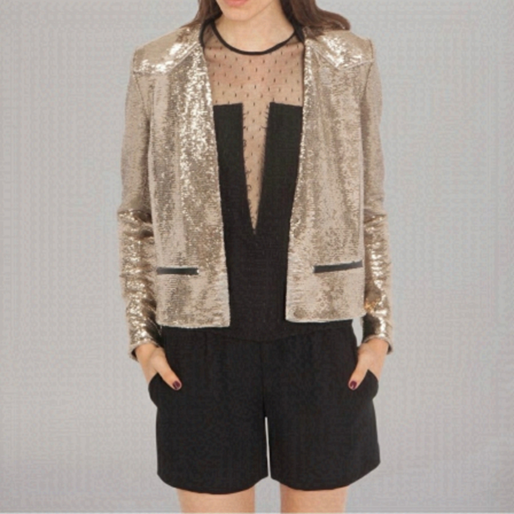 Maje gold sequin metallic blazer jacket size 2